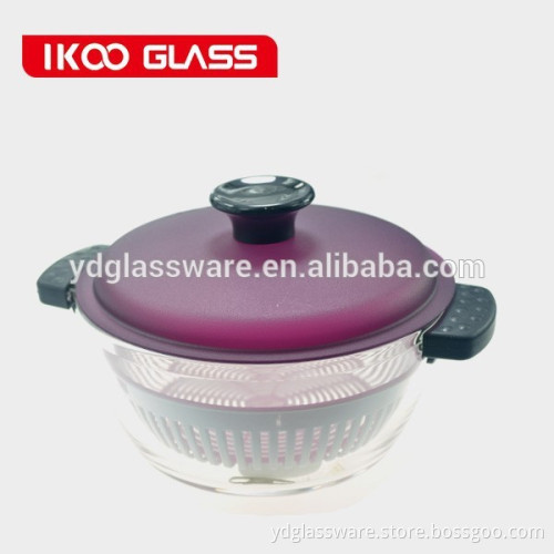 2014 heat resistant round borosilicate glass steam pot with pp lid 1000ml
